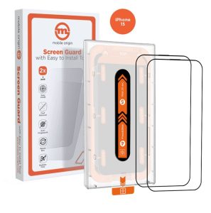 Mobile Origin Orange Screen Guard iPhone 15 with easy applicator