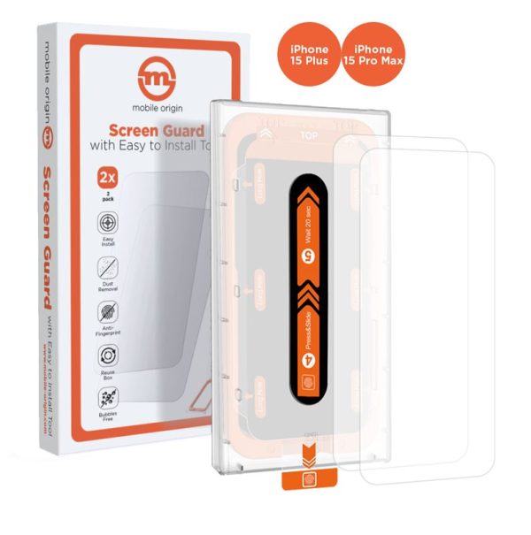 Mobile Origin Orange Screen Guard iPhone 15 Pro Max/15 Plus with easy applicator