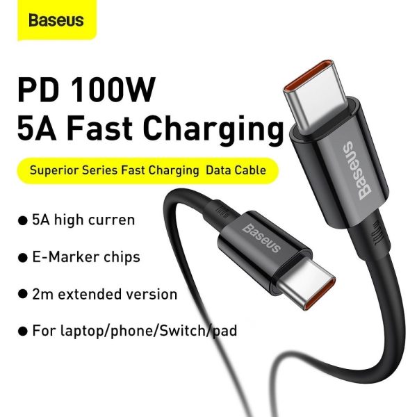 Baseus Cable Type C to Type C PD100W Power Delivery Superior Series Fast Charging CATYS-B01 1m Black - Image 6