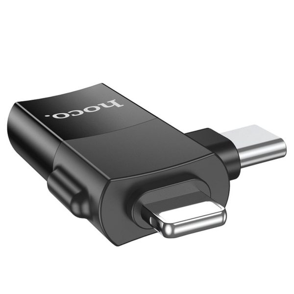 Hoco Adapter OTG Type C (male) / Lightning (male) to USB A (female) 2in1 UA17 Black - Image 2