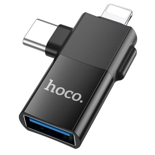 HOCO adapter OTG Type C (male) / Lightning (male) to USB A (female) 2in1 UA17 black