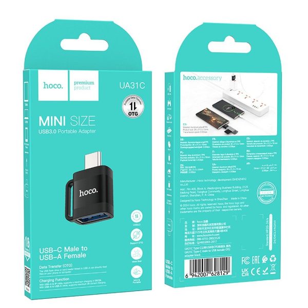 HOCO adapter OTG Type C (male) to USB A (female) 3A UA31C black - Image 3