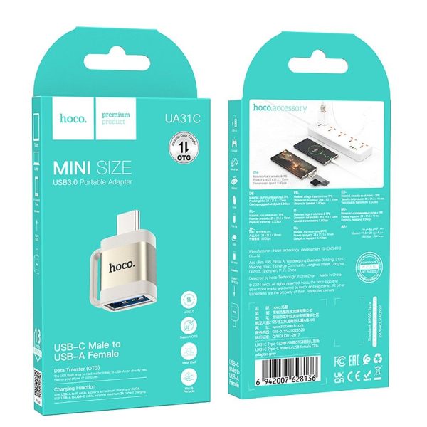 HOCO adapter OTG Type C (male) to USB A (female) 3A UA31C gray - Image 6