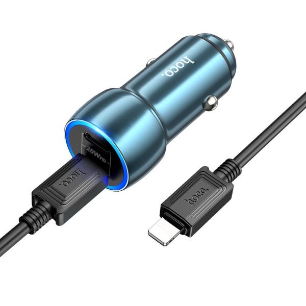 Hoco Car Charger 2x Type C + Cable Type C to Lightning PD QC3.0 3A 40W Z48 Sapphire Blue - Image 4