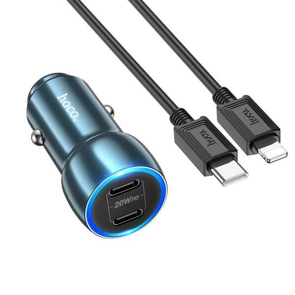 HOCO car charger 2x Type C + cable Type C to Lightning PD QC3.0 3A 40W Z48 sapphire blue