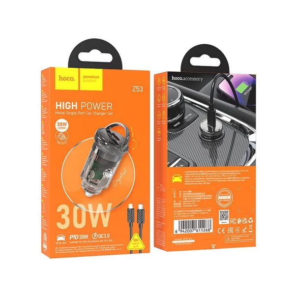 Hoco Car Charger Type C + Cable Type C to Lightning PD QC3.0 30W Z53 Black - Image 4