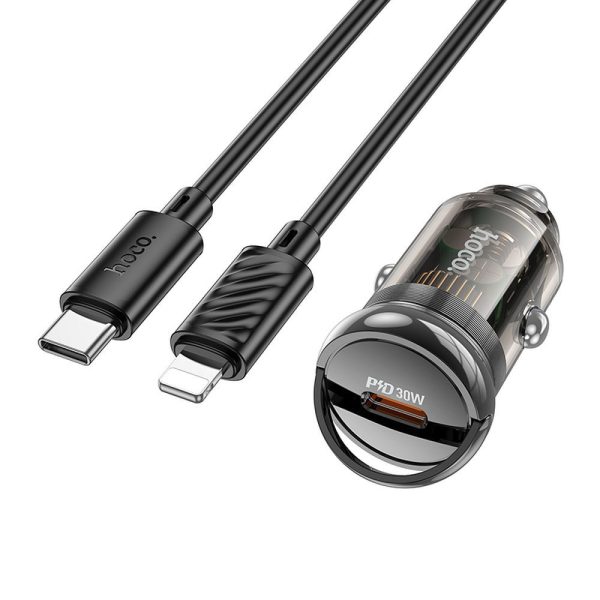 Hoco Car Charger Type C + Cable Type C to Lightning PD QC3.0 30W Z53 Black - Image 7