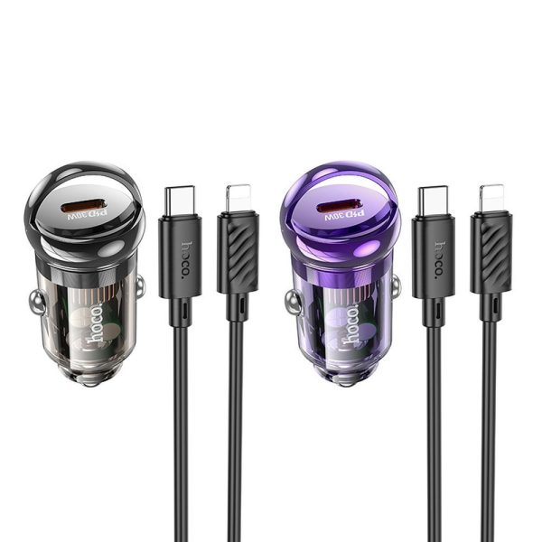 Hoco Car Charger Type C + Cable Type C to Lightning PD QC3.0 30W Z53 Purple - Image 2