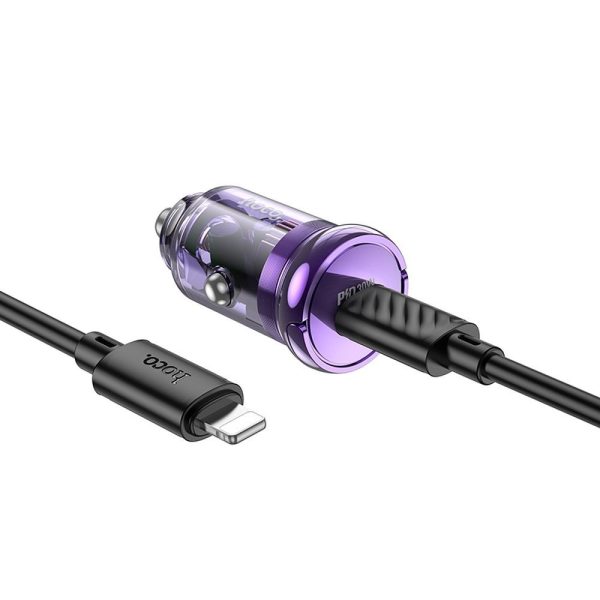 Hoco Car Charger Type C + Cable Type C to Lightning PD QC3.0 30W Z53 Purple - Image 5