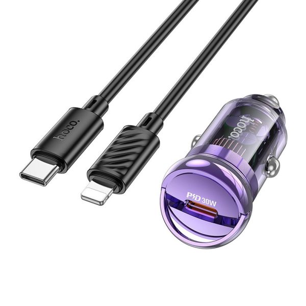 HOCO car charger Type C + cable Type C to Lightning PD QC3.0 30W Z53 purple