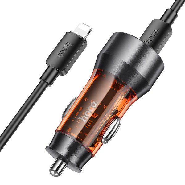 Hoco Car Charger USB A + Type C + Cable Type C do Lightning PD QC3.0 3A 43W NZ12A transparent orange - Image 2