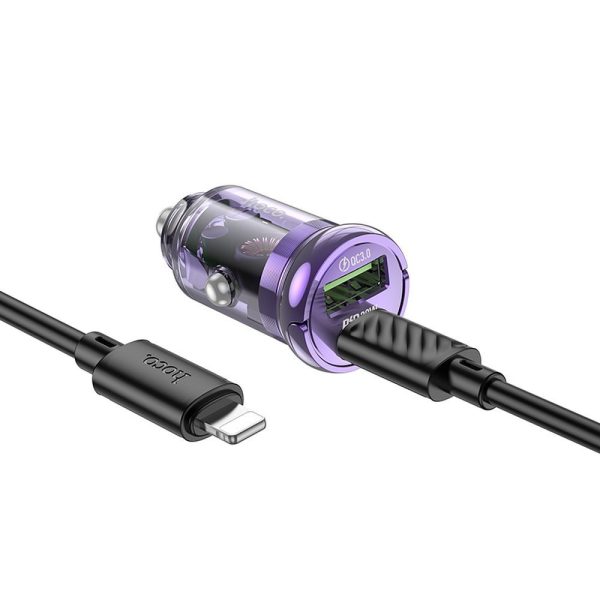 Hoco Car Charger USB A + Type C + Cable Type C to Lightning PD QC3.0 3A 30W Z53A Purple - Image 5