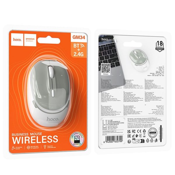 Hoco computer wireless mouse 2,4G 1600 dpi GM34 Grey White - Image 5