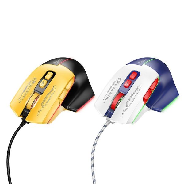 Hoco gaming wire USB A computer mouse 3600DPI black yellow - Image 3