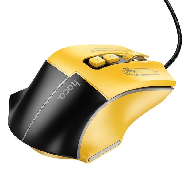 Hoco gaming wire USB A computer mouse 3600DPI black yellow - Image 4