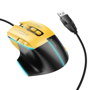 HOCO gaming wire USB A computer mouse 3600DPI black yellow