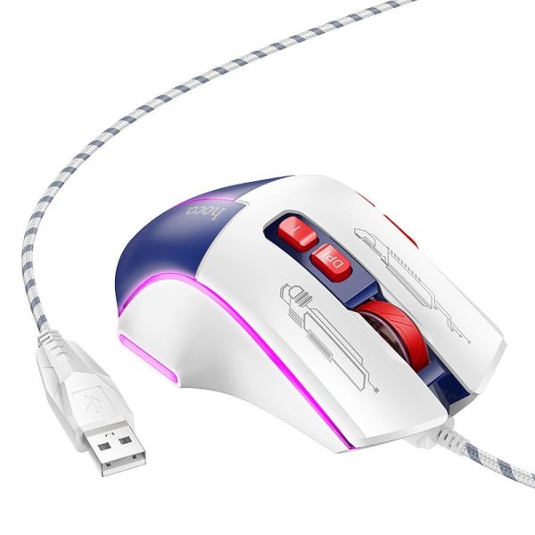 Hoco gaming wire USB A computer mouse 3600DPI white blue - Image 3