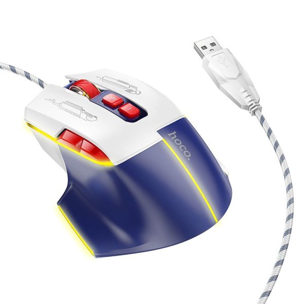 HOCO gaming wire USB A computer mouse 3600DPI white blue