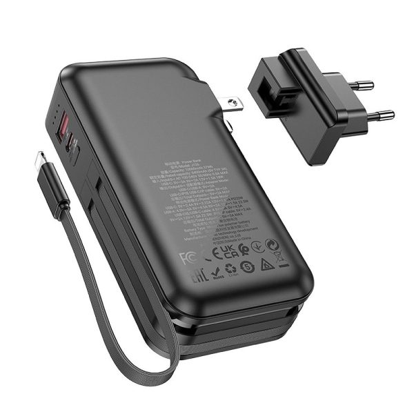 Hoco Power Bank 10.000mAh with built-in socket EU / US and Cables Type C + Ligthning QC PD 3A 22,5W J126 Black - Image 2