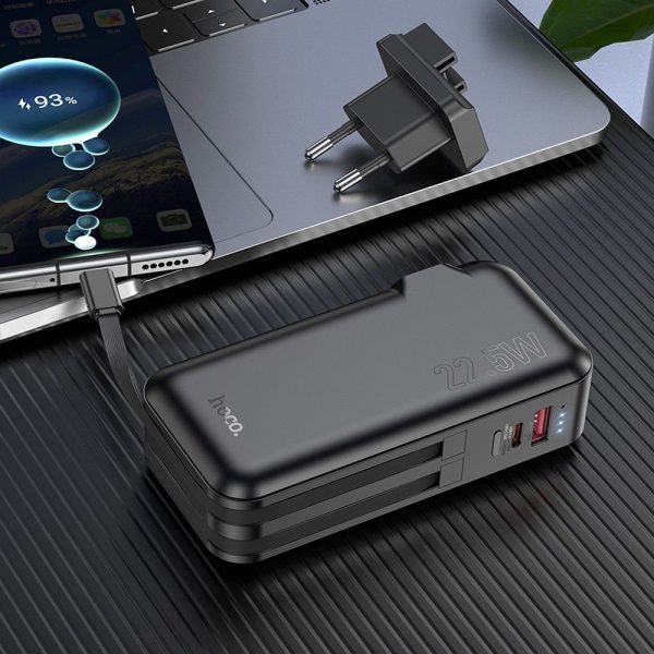 Hoco Power Bank 10.000mAh with built-in socket EU / US and Cables Type C + Ligthning QC PD 3A 22,5W J126 Black - Image 4