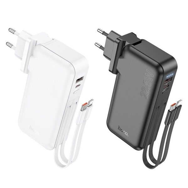 Hoco Power Bank 10.000mAh with built-in socket EU / US and Cables Type C + Ligthning QC PD 3A 22,5W J126 Black - Image 5