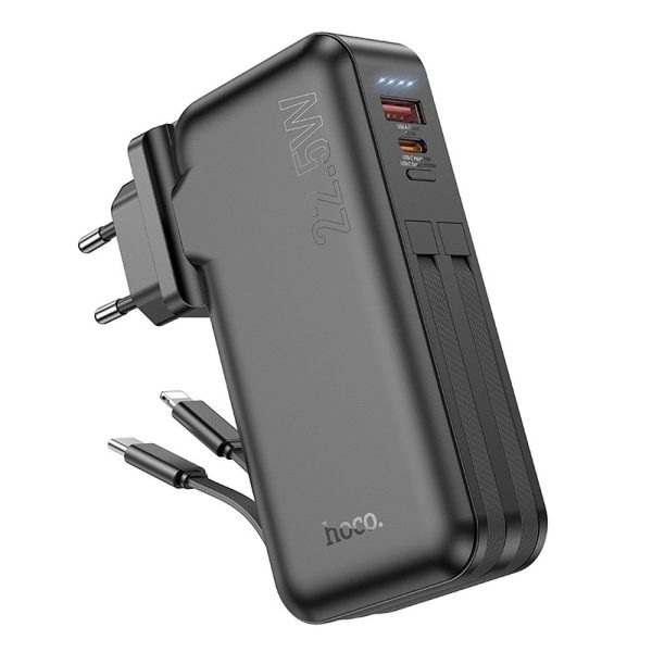 HOCO powerbank 10000 mAh with built-in socket EU / US and cables Type C + Ligthning QC PD 3A 22