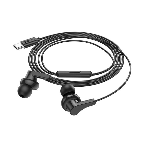 Hoco wire Earphones  Type C with Microphone  M114 Black - Image 3