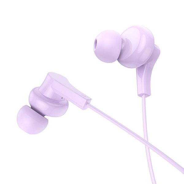 Hoco wire Earphones  Type C with Microphone  M114 Purple - Image 3