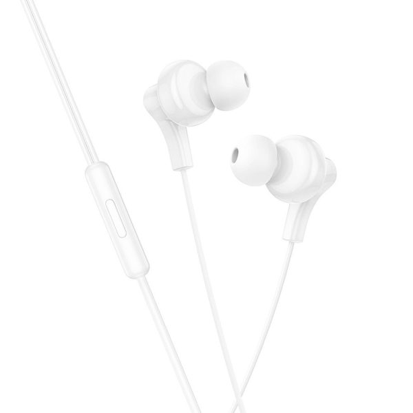 Hoco wire Earphones  Type C with Microphone  M114 White - Image 2