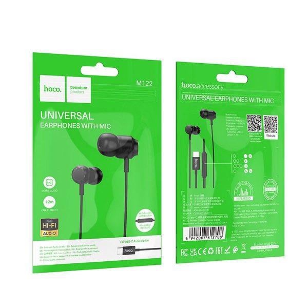 Hoco wire earphones Type C with microphone M122 black - Image 3