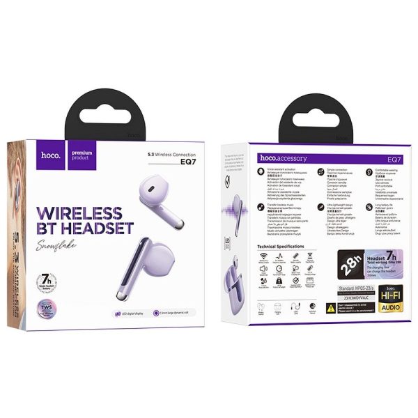 Hoco wireless Bluetooth Earphones  TWS EQ7 Purple - Image 2