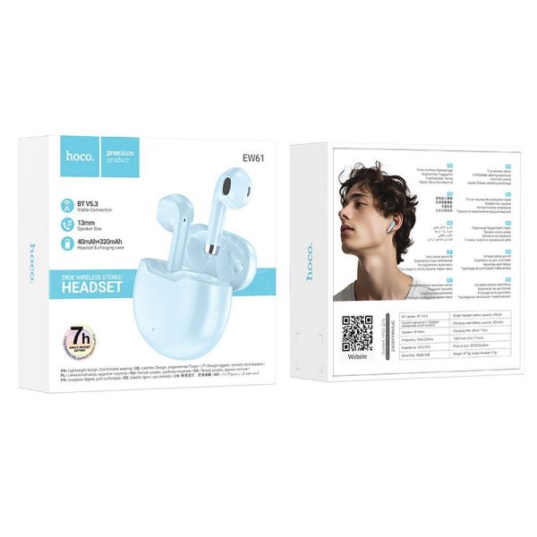 Hoco wireless Bluetooth Earphones  TWS EW61 Blue - Image 4