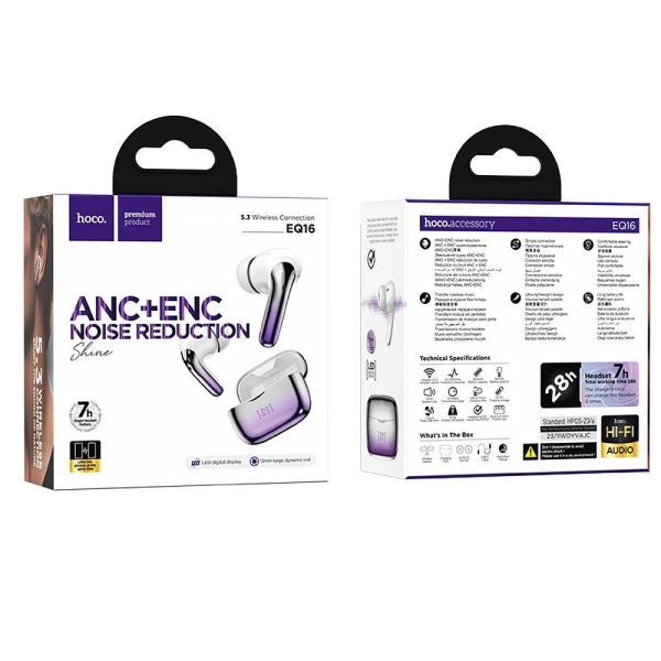 Hoco Wireless Bluetooth Headset TWS ANC ENC EQ16 Purple Glaze - Image 3