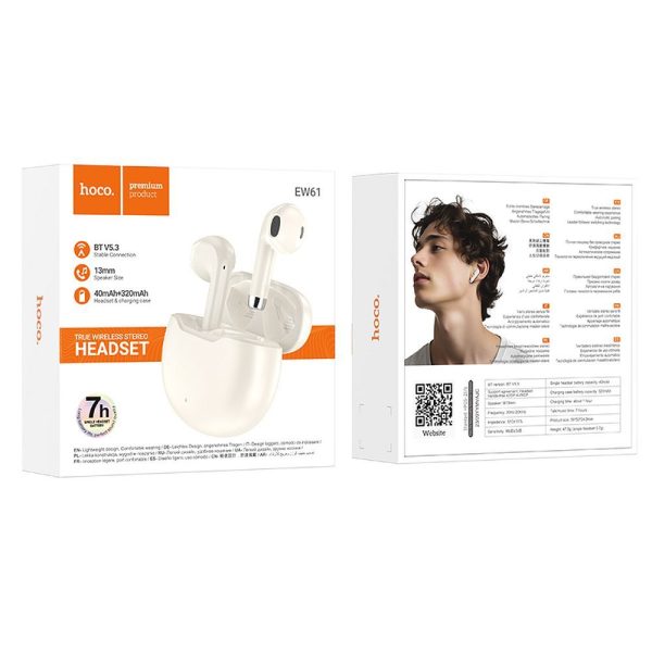 Hoco Wireless Bluetooth Headset TWS EW61Milky White - Image 4