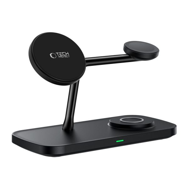 TECH-PROTECT QI15W-A45 3IN1 MAGNETIC MAGSAFE WIRELESS CHARGER BLACK - Image 3