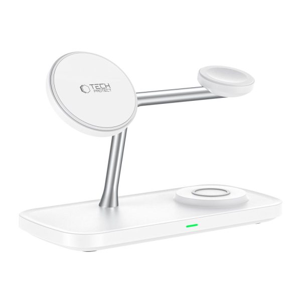 TECH-PROTECT QI15W-A45 3IN1 MAGNETIC MAGSAFE WIRELESS CHARGER WHITE - Image 3