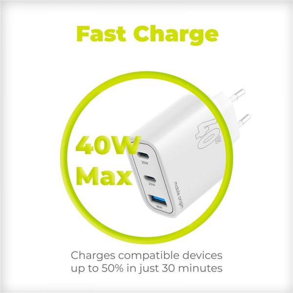 Mobile Origin GaN 40W Wall Charger MO13 1 USB-A + 2 USB-C (FRL-GAN40W-MO13) - Image 11