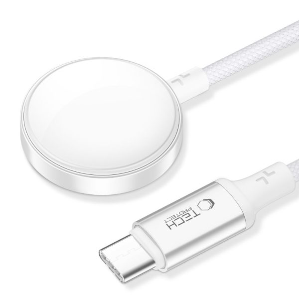 TECH-PROTECT MC02 ULTRABOOST MAGNETIC CHARGER TYPE-C CABLE 100CM APPLE WATCH WHITE - Image 2