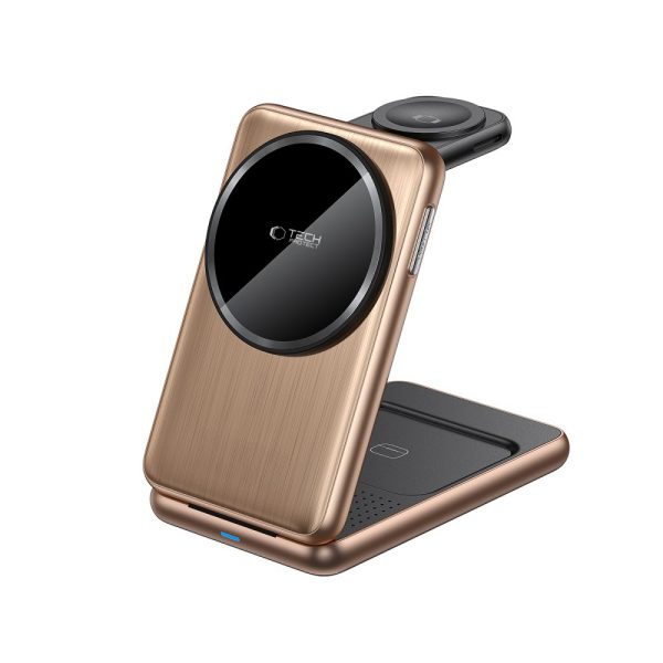 TECH-PROTECT QI15W-A42 3IN1 MAGNETIC MAGSAFE WIRELESS CHARGER DESERT GOLD - Image 2