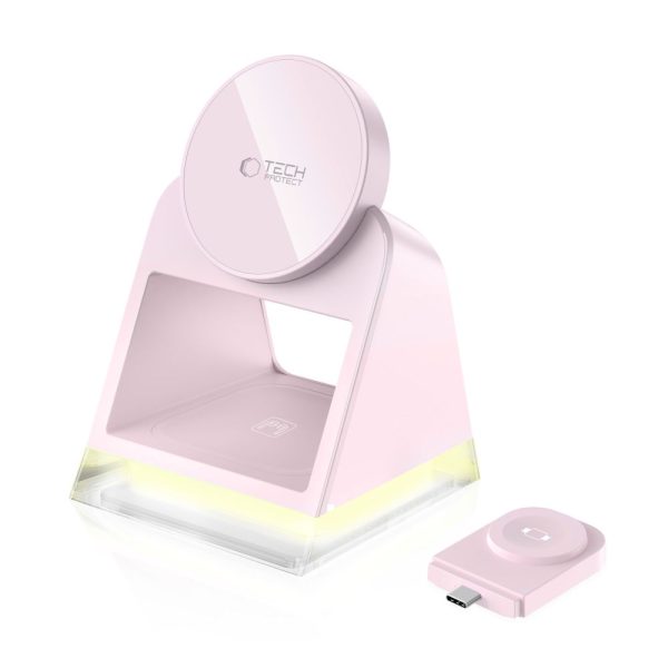 TECH-PROTECT QI15W-A43 3IN1 MAGNETIC MAGSAFE WIRELESS CHARGER BABY PINK - Image 3