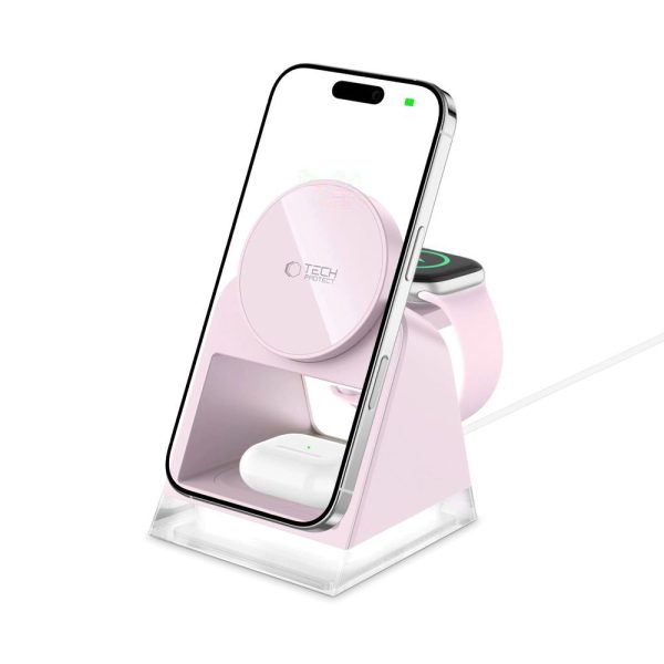 TECH-PROTECT QI15W-A43 3IN1 MAGNETIC MAGSAFE WIRELESS CHARGER BABY PINK - Image 6