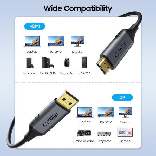 TECH-PROTECT ULTRABOOST CABLE DISPLAYPORT TO HDMI 2.0 4K 60HZ 200CM BLACK - Image 2