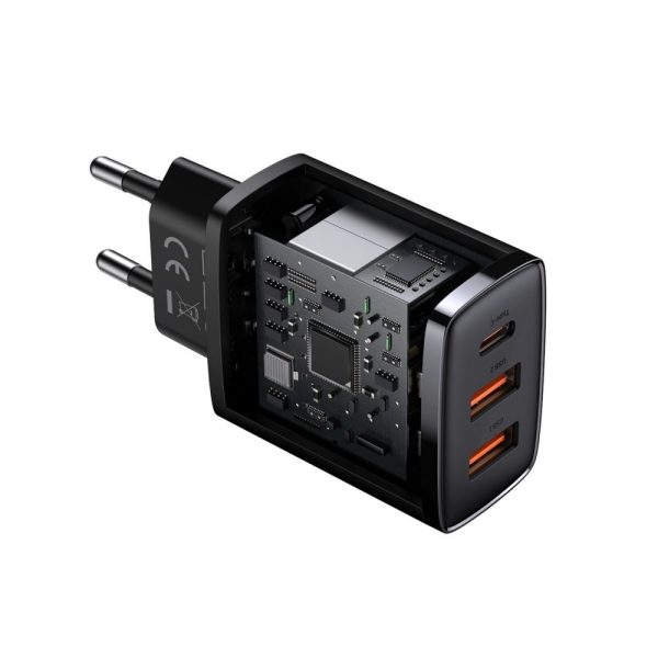 Baseus wall charger Compact PD 30W 1x Type-C 2x USB black (CCXJ-E01) - Image 4