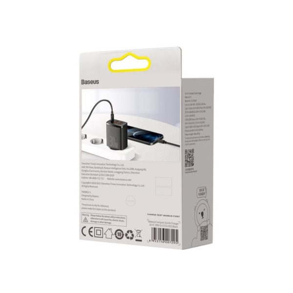 Baseus wall charger Compact PD 30W 1x Type-C 2x USB black (CCXJ-E01) - Image 5