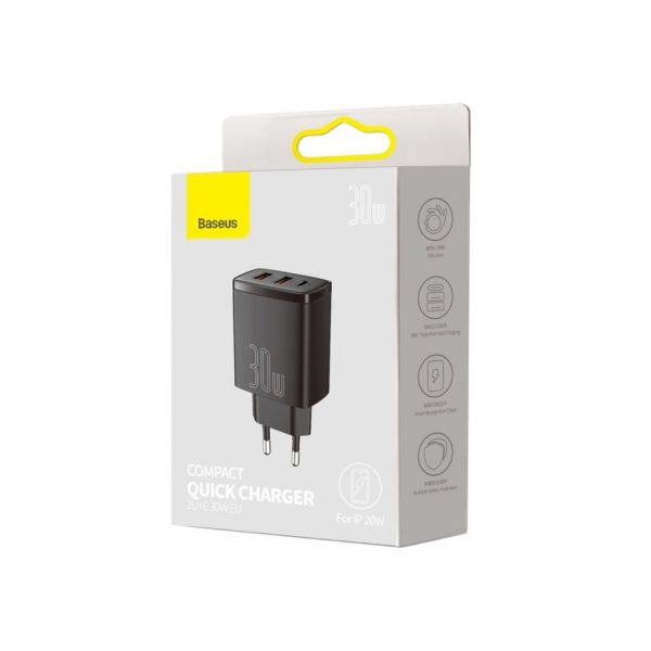 Baseus wall charger Compact PD 30W 1x Type-C 2x USB black (CCXJ-E01) - Image 6