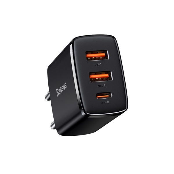 Baseus wall charger Compact PD 30W 1x USB-C 2x USB black (CCXJ-E01)