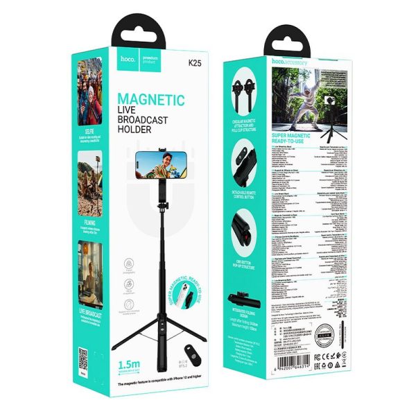 Hoco magnetic selfie stick with wireless remote control tripod K25 black - Image 9