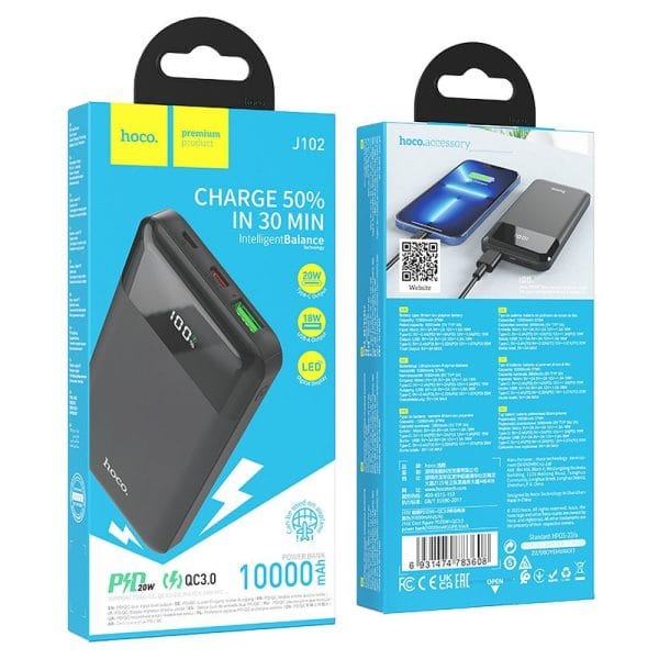 Hoco Power Bank 10000mAh PD QC3.0 3A 20W J102 black - Image 4