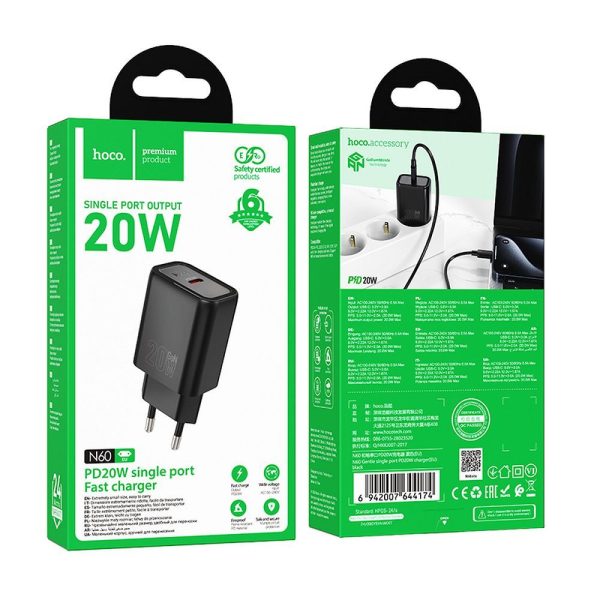 Hoco wall charger Type C PD QC 20W N60 black - Image 6