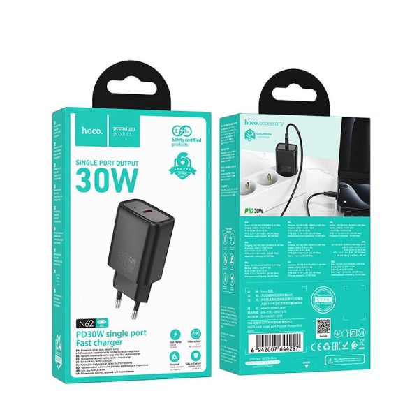 Hoco Wall Charger Type C PD QC 30W N62 Black - Image 5